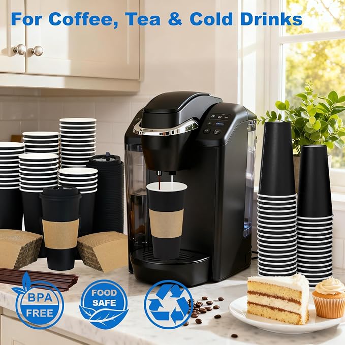 20 oz 50 Pack Coffee Cups with Lids and Sleeves, Hot Disposable To Go Travel - Image 2