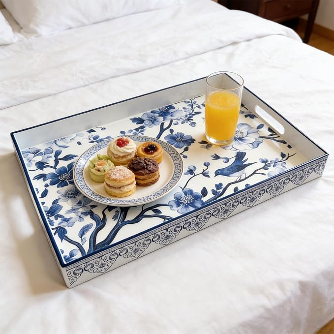Serving Tray with Handles, 15.7 * 11.8 inches, Plastic Ottoman Tray with - Image 5