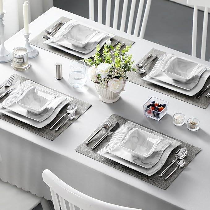 MALACASA Plates and Bowls Set, 12-Piece Modern Porcelain Dinnerware - Image 7
