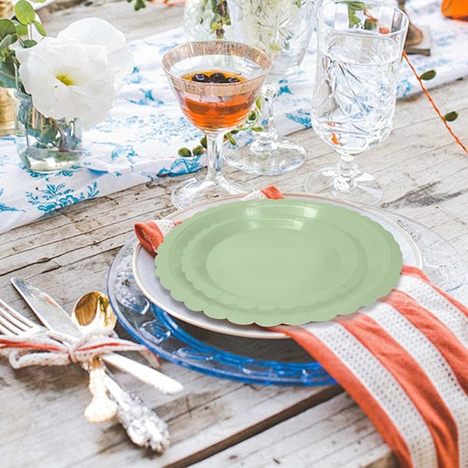 50 Pcs Sage Green Scalloped Paper Plates 25 × 7'' and 25 × 9'' Disposable Sage - Image 7