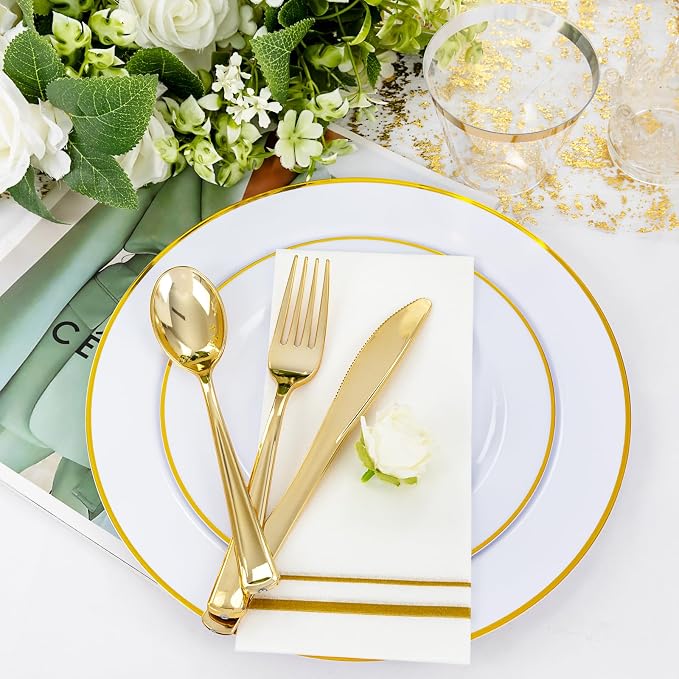 SUT 350 PCS Elegant White and Gold Disposable Dinnerware Set - Image 3