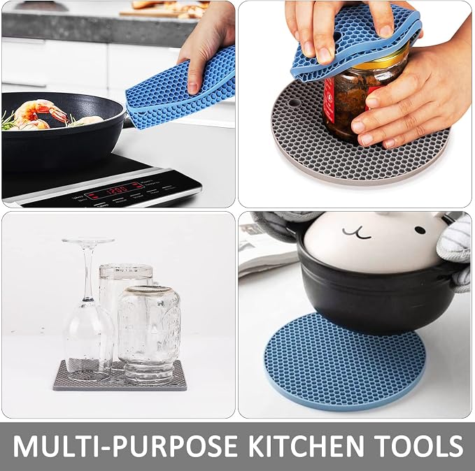 Trivets for Hot Dishes, 4 Pack Silicone Hot Pads for Kitchen, Non-Slip Heat - Image 3