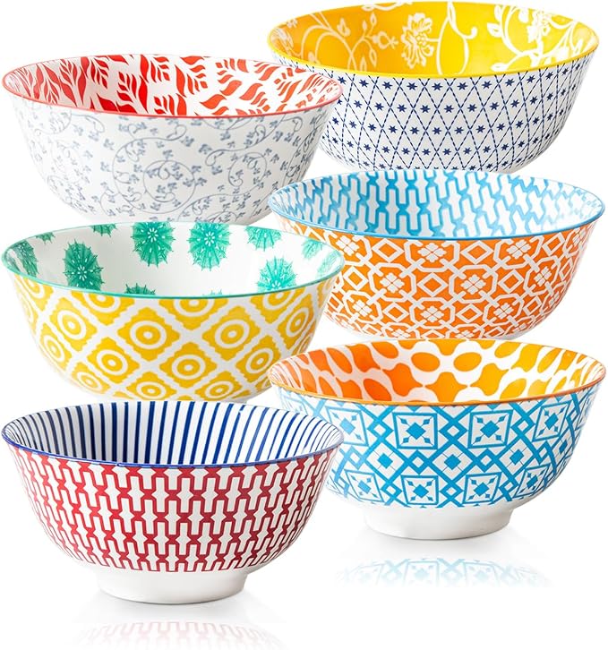 Ceramic Soup Bowls Set - 24 Oz Deep Cereal Bowl - 6 Inch Large Kitchen Dinner by Cerkik