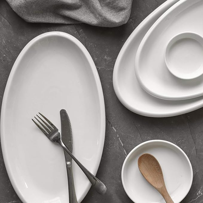 DOWAN 14" Serving Platters for Entertaining, Oval White Serving Plates - Image 7