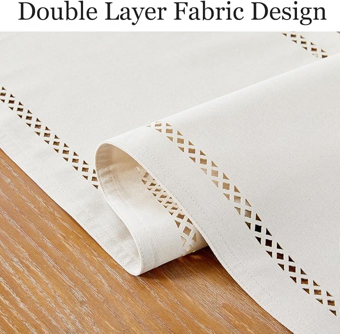 Rustic Burlap Table Runner, Off White Table Runners 48 inches Long | Double - Image 2