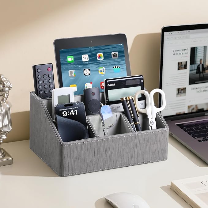 PU Leather Desk Organizer, Remote Control Holder, Office Desk Accessories - Image 3