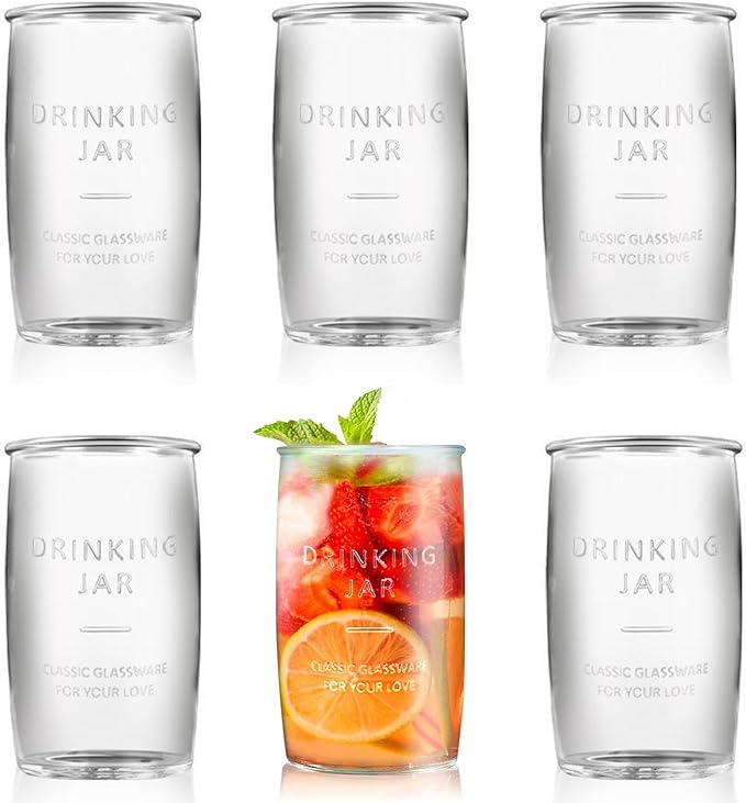 Dingerjar 20 OZ Glass Cup Set of 6, Elegance Modern Simplicity Drinking Glasses by Dingerjar