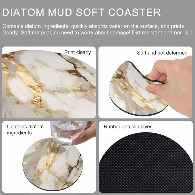 Minimalism Coasters Set of 2, Marble Texture Gold White Crack Stone Abstract - Image 9
