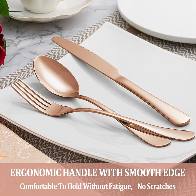 40 Pcs Rose Gold Silverware Set Service - Image 5