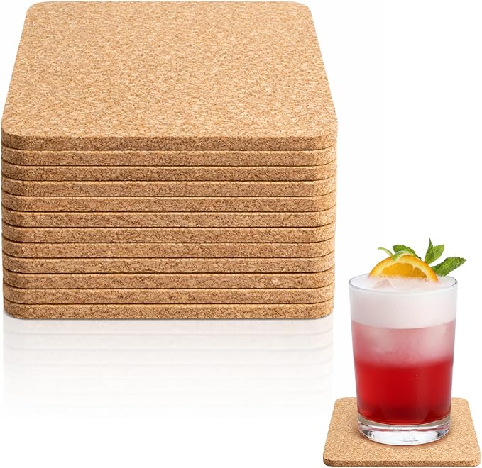 12 PCS Square Cork Coasters, Absorbent Square Coasters, Cork Coaster by Unknown