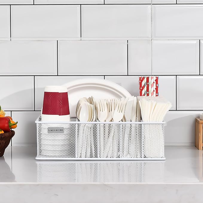 VIKEYHOME Paper Plate Organizer, Metal Silverware Caddy, Caddy - Image 7