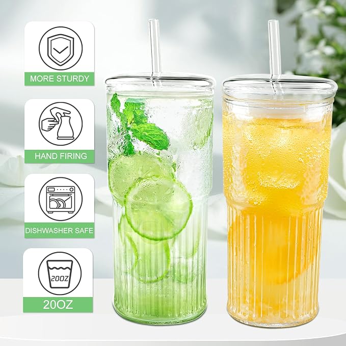 Luiaiog Glass Cups with Lids and Glass Straws, High Borosilicate 20OZ Tumblers - Image 4