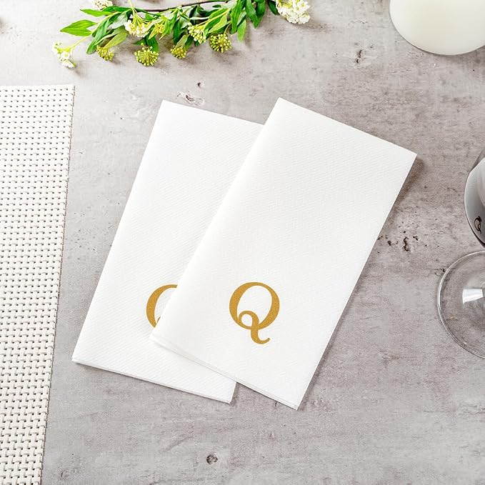 Restaurantware Paper Napkins Pack of 2000 Gold Letter Q Linen-Feel Disposable - Image 6