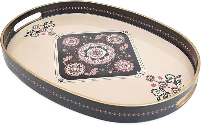Oval Plastic Serving Tray with Handles, Elegant Decorative Tray by Omuriko