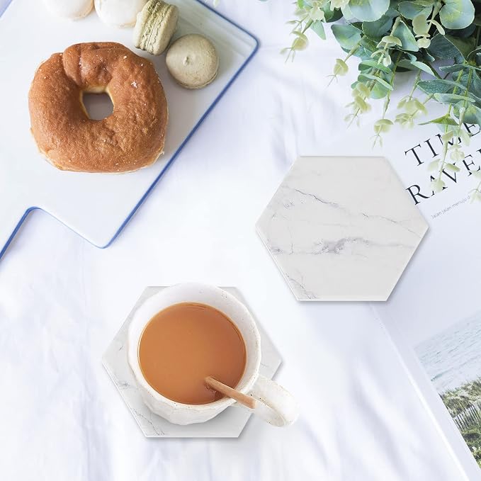 White Coasters for Drinks, Ceramic Coaster Set of 6 - Image 6