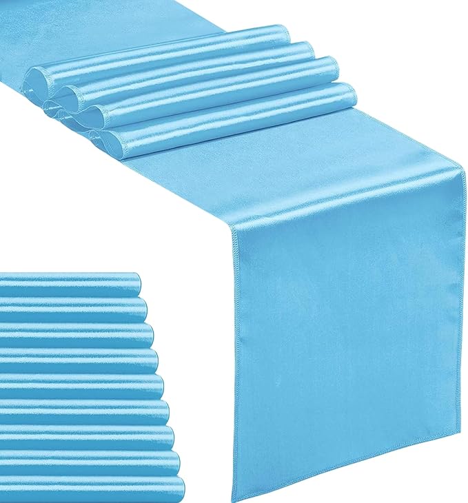 10-Pack Satin Table Runner Blue 12 x 108 inches Long, Table Runners by Hahuho