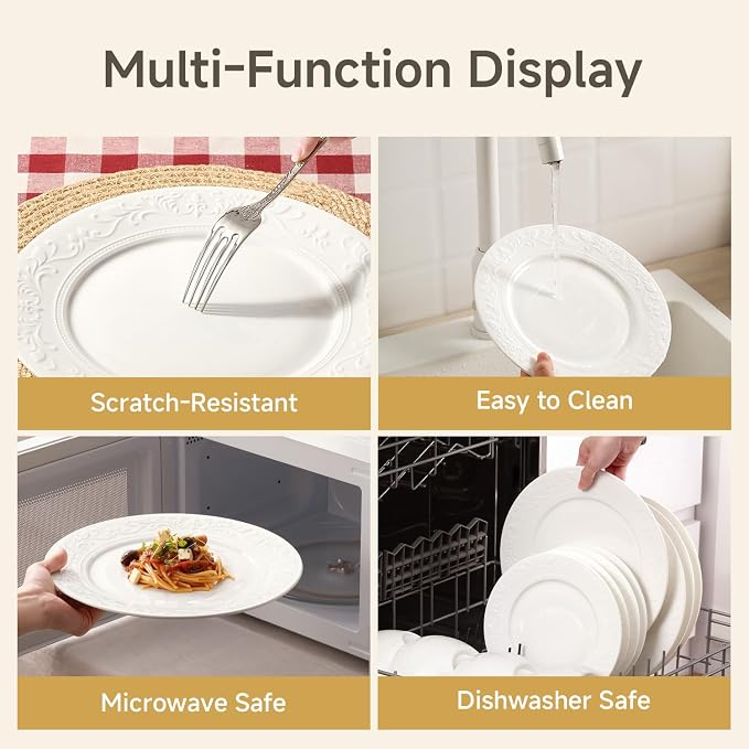 24Pcs Vintage Relief White Bone China Set, Service - Image 6