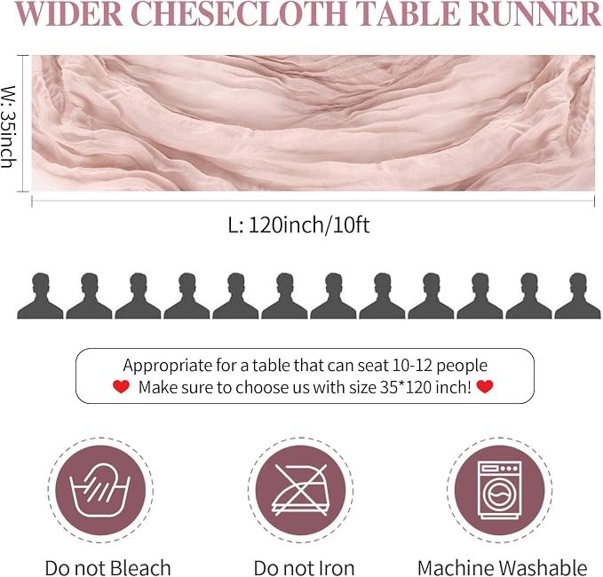 12 Pack Dusty Pink Cheesecloth Table Runner 35x120 Inches Spring Summer Boho - Image 6