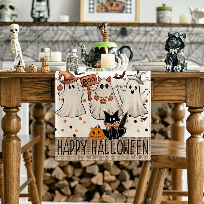 Artoid Mode 210 GSM Halloween Table Runner 13x60 Inch Home Party Decor | Beige - Image 2