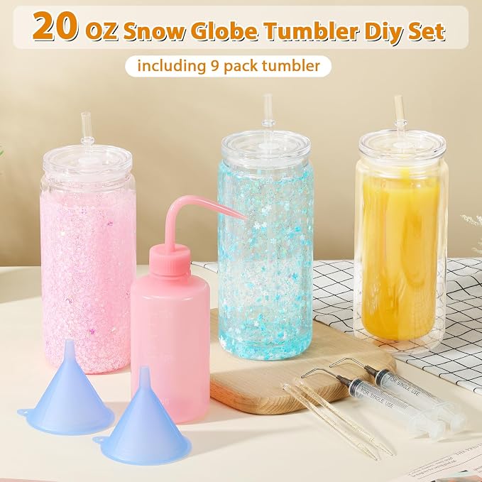 Maucircol 20 Oz Acrylic Snowglobe Tumbler Including DIY Kit, 9 Pack Pre-Drilled - Image 3