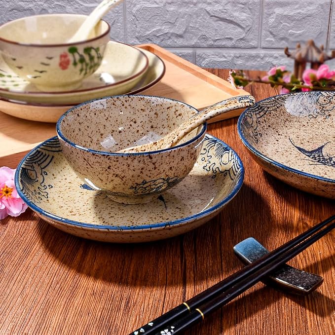 4-Piece Ceramic Dinnerware Set, Japanese Hand-painted Tableware set, A Good - Image 5
