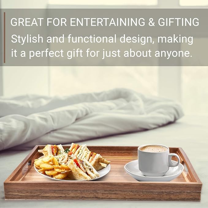Acacia Wood Serving Tray with Handles Set of 2 – Decorative Serving Trays - Image 4