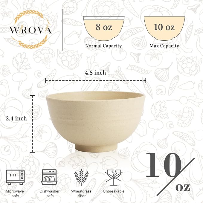 Small Wheat Straw Bowls Sets of 6, Dishwasher Safe and Microwave Safe Snack - Image 2