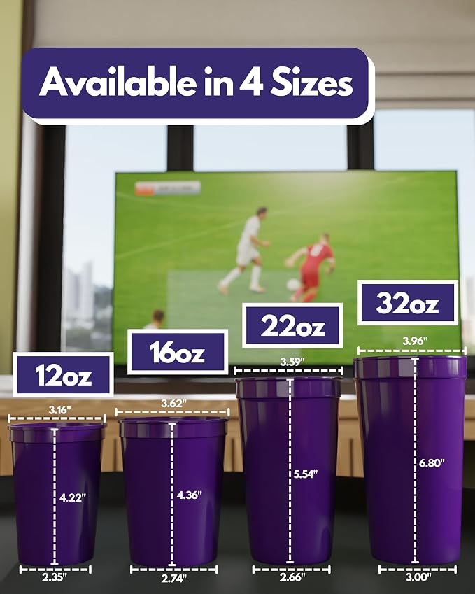 PartyPrints 100 Pack Small 10 to 12 oz Purple Reusable Blank Plastic Cups - Image 5