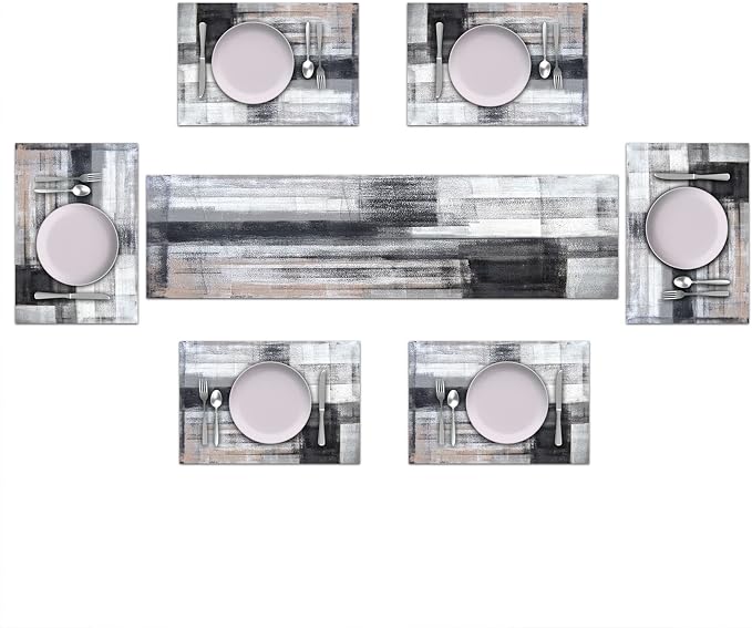 Black and Grey Abstract Modern Table Runner 108 Inches Long - Image 2