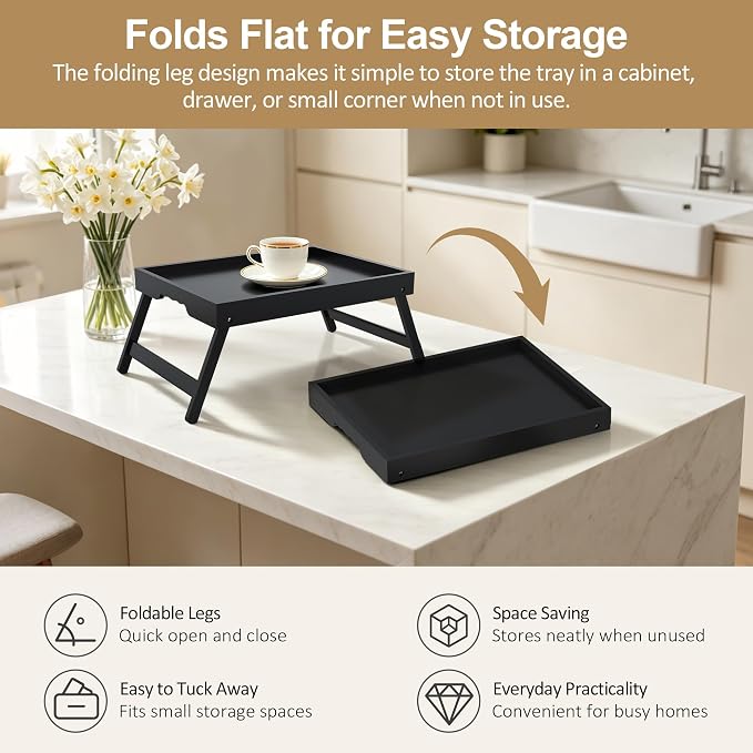 Bamboo Breakfast Trays with Folding Legs, laptops and serving in bed. - Image 4