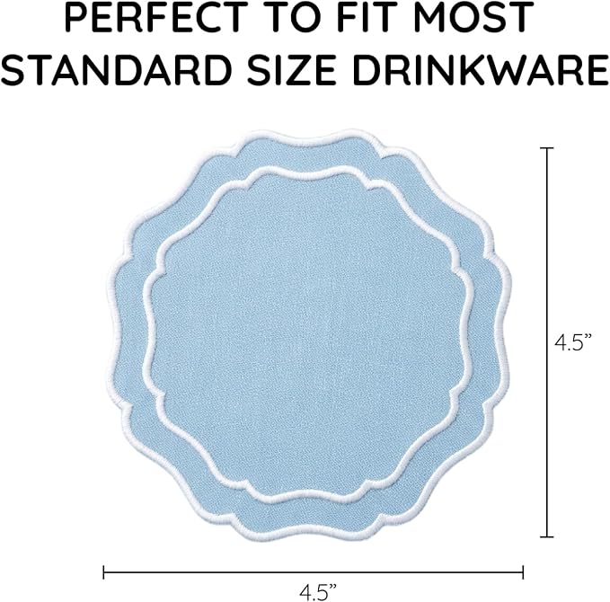 Linen Coasters for Drinks, 4.5 inch, Sky Blue | Absorbent Linen Drink Mats - Image 3
