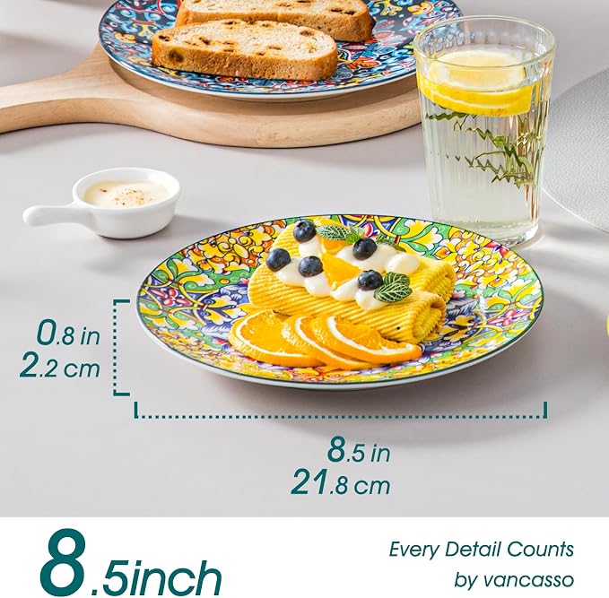 vancasso Salad Plates Set of 6, 8.5 Inch Ceramic, Microwave Safe | Dessert and - Image 2