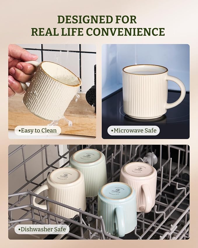 ffamiware Star Coffee Mug Set for 4, Handcrafted 12 oz Ceramic Stoneware Mugs - Image 8