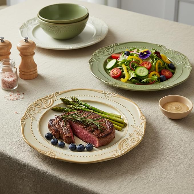 Ceramic Flat Plates Set of 4, 10.5 inch Reactive Glaze Stoneware Dish Set - Image 6