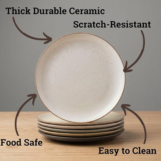 Ceramic Dinner Plates Set of 6, 10.25 Inch, 6 Beautiful Colors | Safe - Image 2
