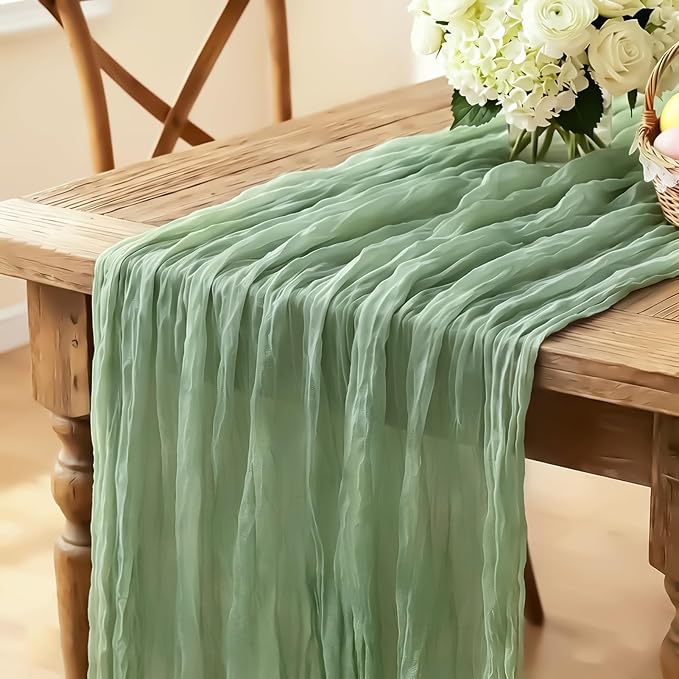 Sage Green Cheesecloth Table Runner, 10FT Rustic Green Boho Gauze Table Runner by Miucat