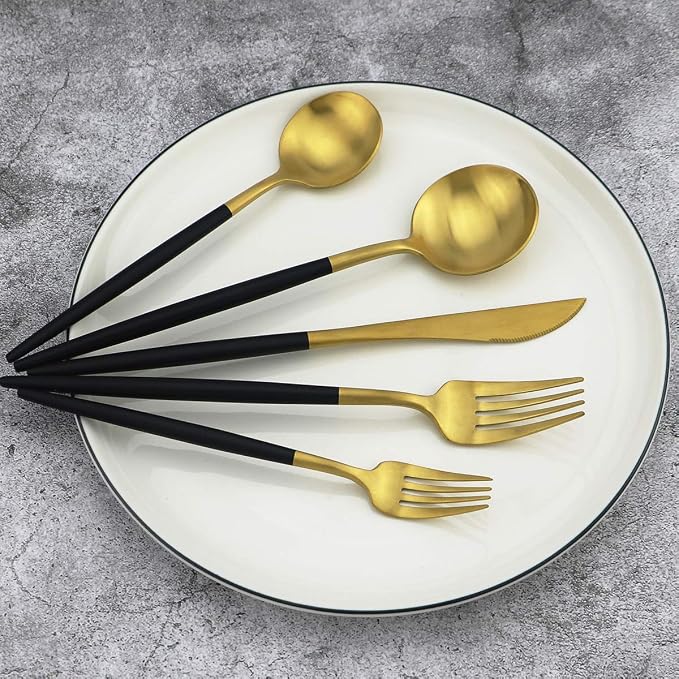 5-Piece 18/10 Stainless Steel Matte Gold Silverware Set, Kitchen Tableware Set - Image 3