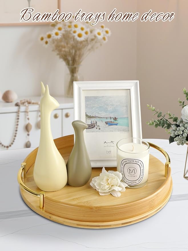 JUPELI 14″ Round Bamboo Serving Tray - Image 3
