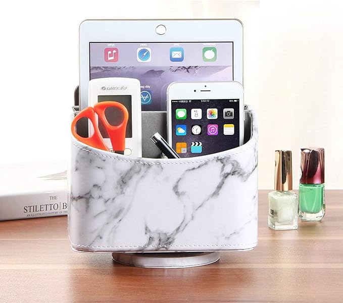 PU Leather Remote Control Holder, 360 Degree Spinning Desk TV Remote Caddy - Image 6