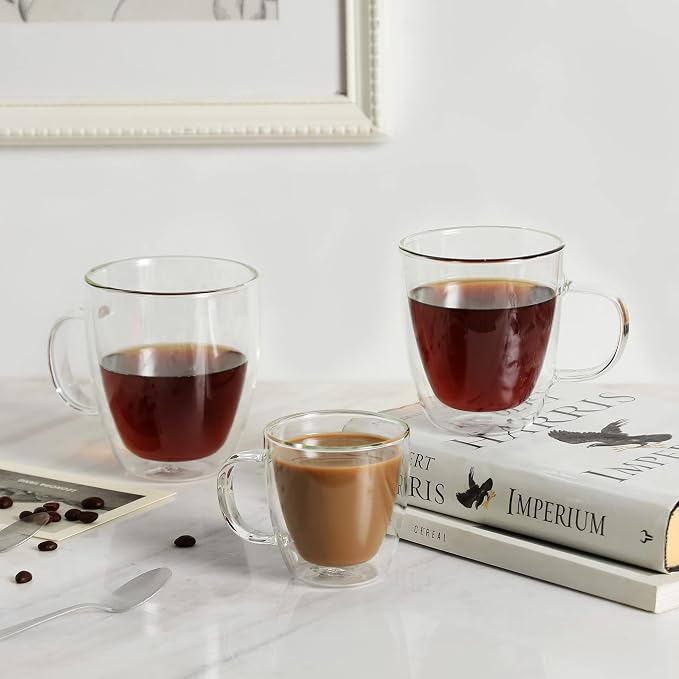 CNGLASS Large Double Wall Glass Coffee Mug 17 oz, Insulated Glass Coffee Cups - Image 7