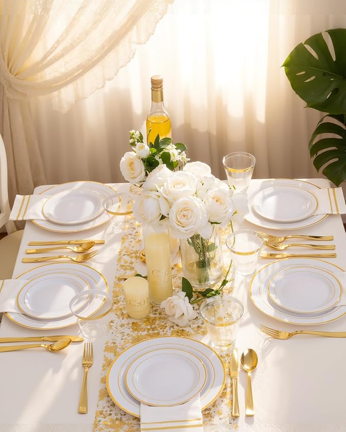 GATHER 700PCS Gold Plastic Plates 100 Guest - Image 5