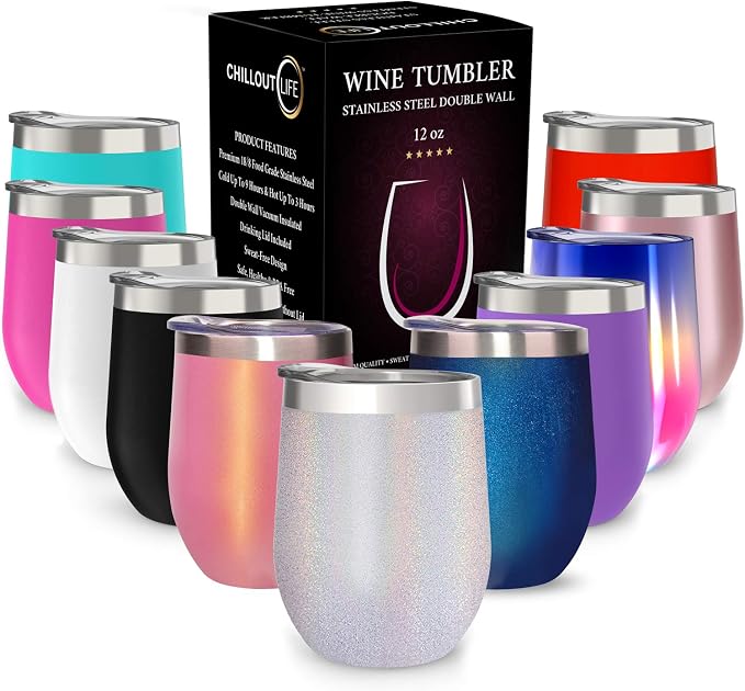 CHILLOUT LIFE 12 oz Stainless Steel Wine Tumbler by CHILLOUTLIFE