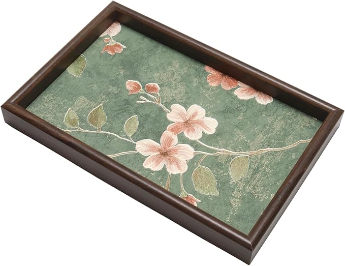 Wooden Valet Tray with Floral Base by Unknown