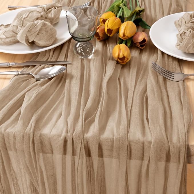 6 Pack Nude Cheesecloth Table Runner 10ft Boho Gauze Taupe Home Decor | - Image 2