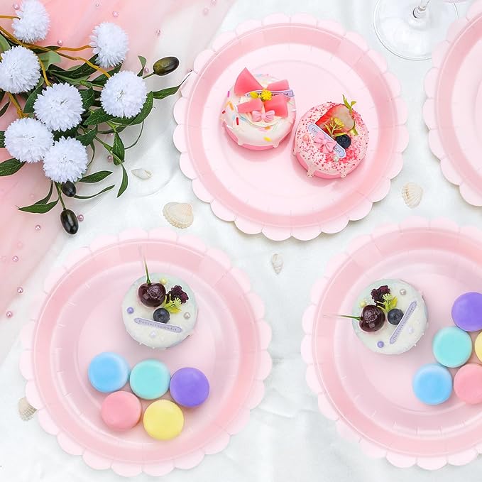 32 Pcs Pink Paper Plates 9 Inch Scalloped Dessert Plates - Image 4