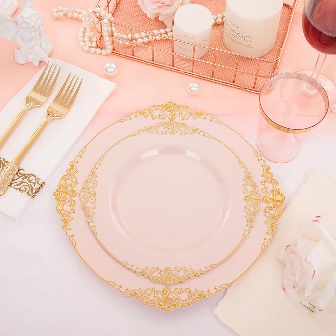 Morejoy 175pcs Pink Plastic Plates - Image 7