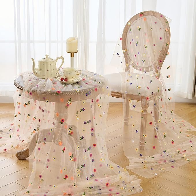 BINBE 6pcs Champagne Daisy Spring Table Runner Embroidery Gauze 10FT Florals - Image 5