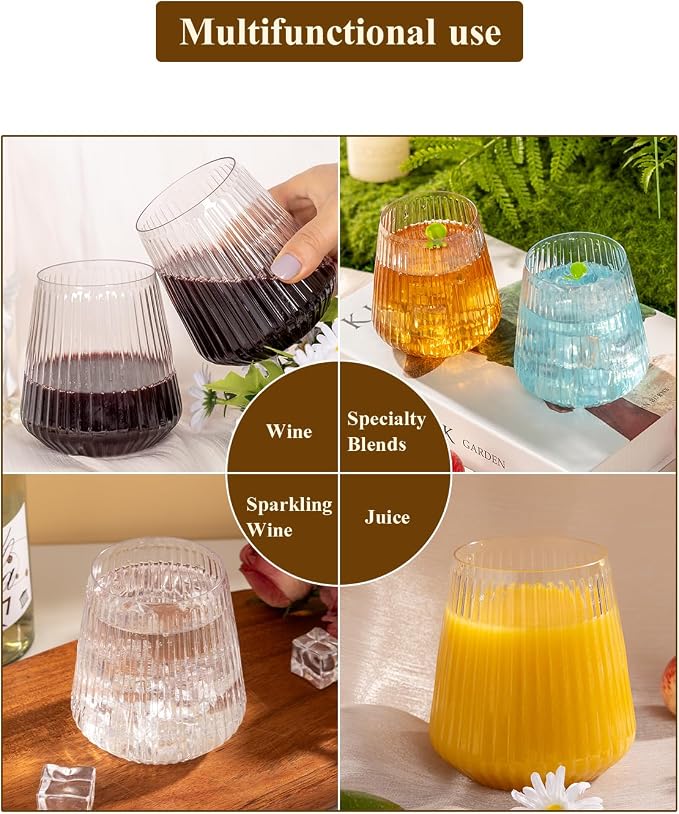 Goodluck 120 Pack 12oz Stemless Clear Plastic Wine Glasses | Clear Ribbed Cups - Image 7