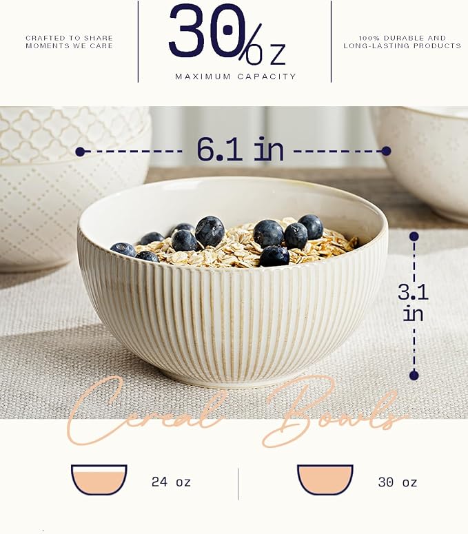 getstar Ceramic Soup Bowls, Big Cereal Bowl Set of 4 - Image 3