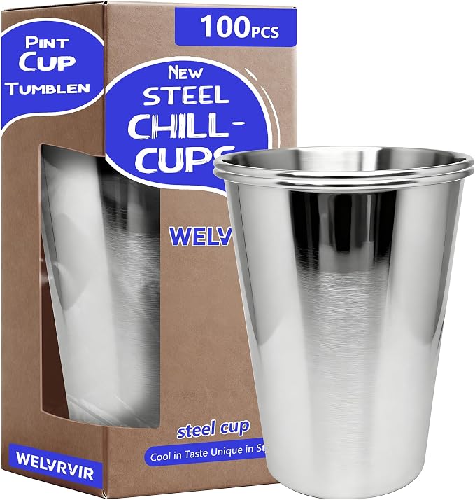 20oz 100PCS Stainless Steel Pint Cups, Reusable metal Cups, Drinking | Pint by Unknown